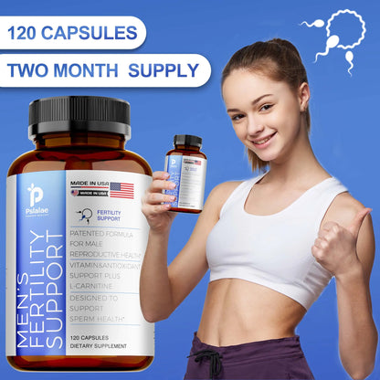 Men's Fertility Support, Ginseng, Multivitamins, Multiminerals, L-Carnitine, Maca, Niacin, Chromium - 120 Capsules Beauty World Shop
