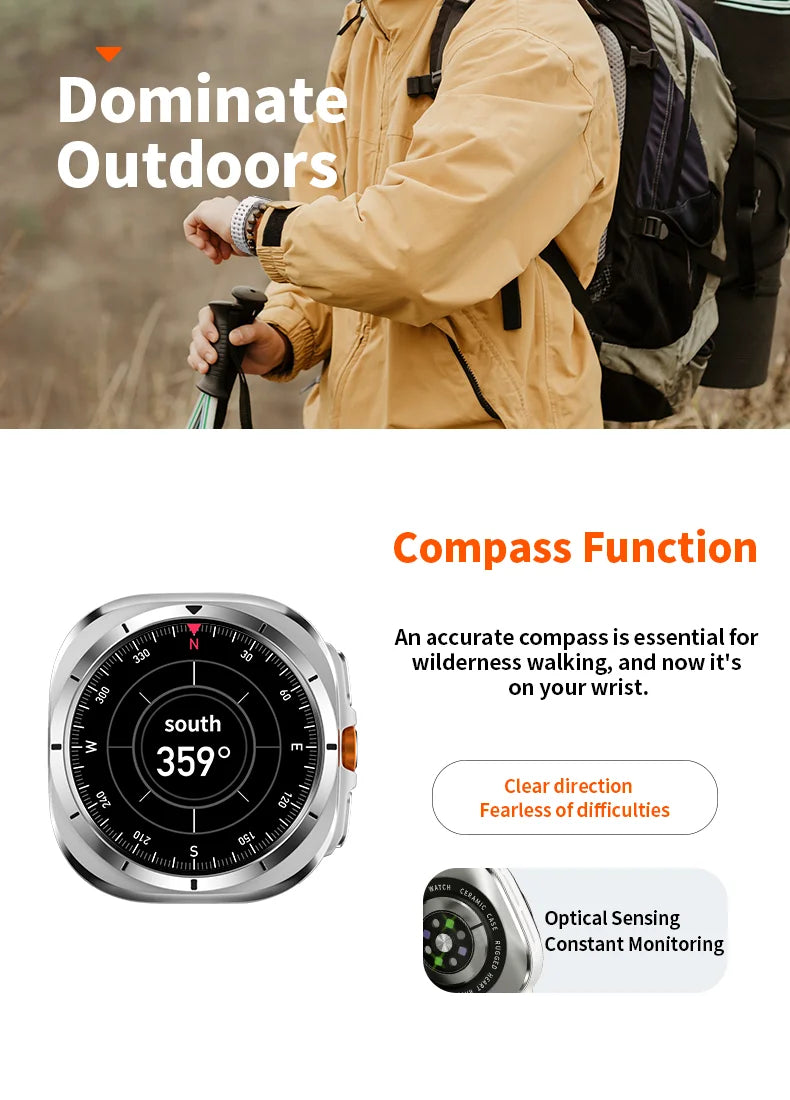 Smart Watch 8 Ultra 2025 Color Matching GPS Compass Smart Watch BT call NFC IP68 Waterproof 4GB Health monitoring Reduction 100% Beauty World Shop