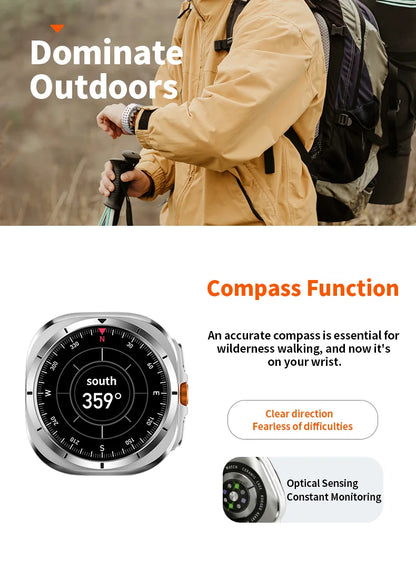 Smart Watch 8 Ultra 2025 Color Matching GPS Compass Smart Watch BT call NFC IP68 Waterproof 4GB Health monitoring Reduction 100% Beauty World Shop