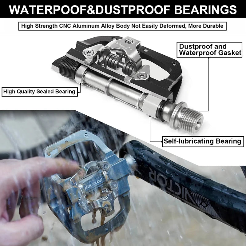 BUCKLOS Mountain Bike Pedals 3 Sealed Bearing PD-M680 Dual Clipless Flat & Lock Pedal Aluminum Cycling Pedals Fit Shimano SPD Beauty World Shop