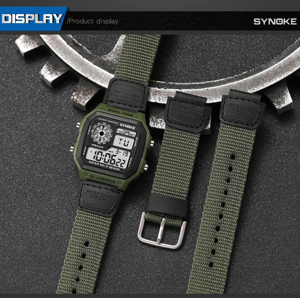 Synoke Outdoor Military Digital Watch For Men Fashion Retro Nylon Canvas Strap Sports Waterproof Watch Multifunctional Luminous Beauty World Shop