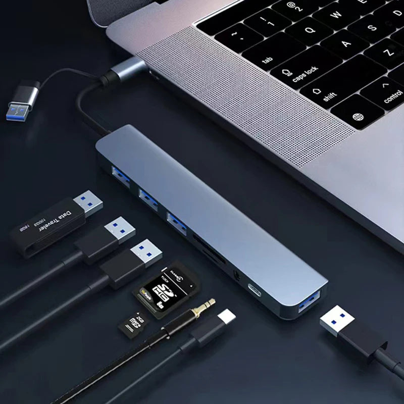 8 in 2 USB +Type C HUB Docking Station with 3.5mm Audio Jack Adapter Micro SD Card Reader Laptop Tablet Phone Disk Converter Beauty World Shop