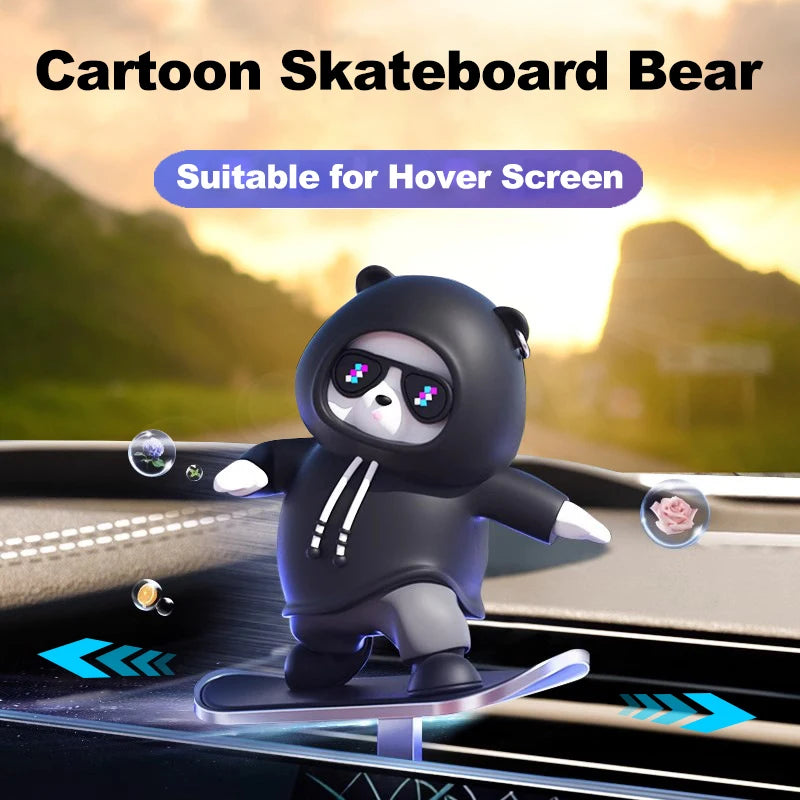 Car Automatic Sliding Skateboard Bear Alloy Cute Cartoon Scooter Center Console Ornaments Creative Car Decoration Accessories Beauty World Shop