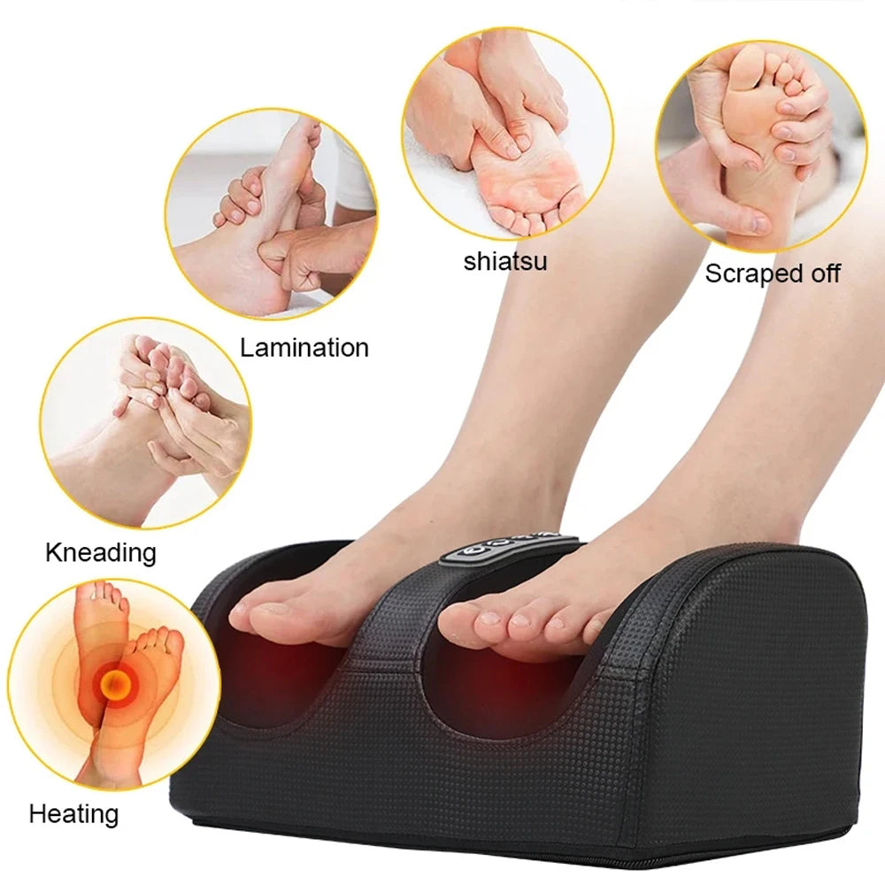 Electric Foot Massager Shiatsu Kneading Deep Tissue Relax Heated Roller Calf Pain Relief Fatigue Muscles Vibrator Machine Health Beauty World Shop