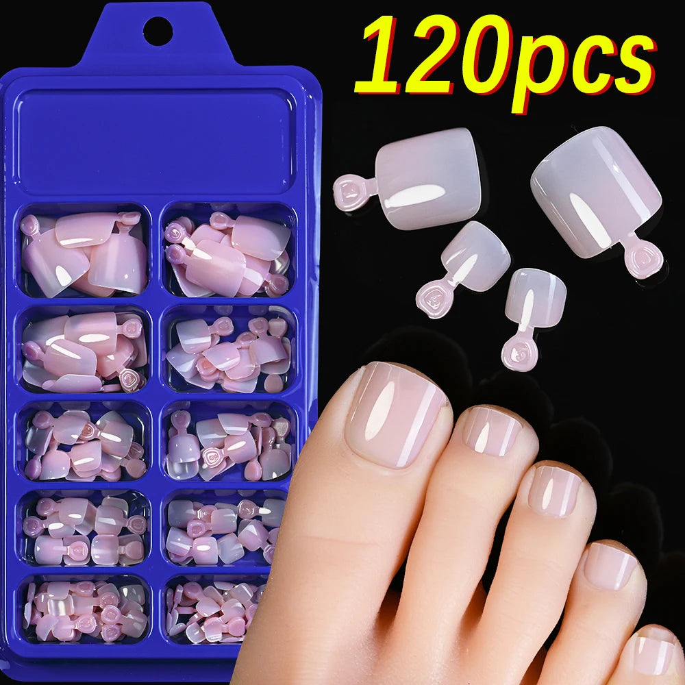 120Pcs 9-Colors French Fake Toenails Summer Short Sqaure Press On Toe Nails Tips Glossy Nude/Pink/Brown Full Cover False Toenail Beauty World Shop