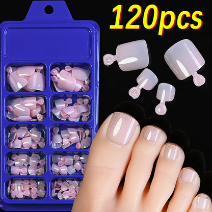120Pcs 9-Colors French Fake Toenails Summer Short Sqaure Press On Toe Nails Tips Glossy Nude/Pink/Brown Full Cover False Toenail Beauty World Shop
