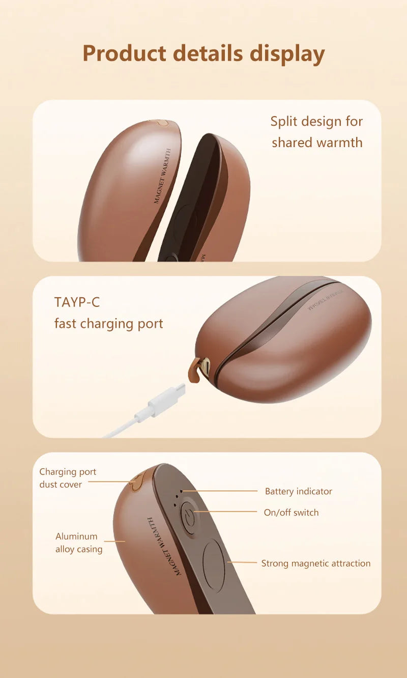 Hand Warmer Rechargeable Magnetic Design Electric Handwarmers 6000mah Split-type Skin-friendly Material Electric Heater Beauty World Shop