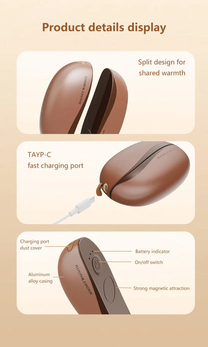 Hand Warmer Rechargeable Magnetic Design Electric Handwarmers 6000mah Split-type Skin-friendly Material Electric Heater Beauty World Shop