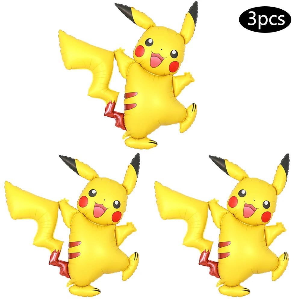 1set Cartoon Pokemon Pikachu Theme Foil Balloons Set Red Black Latex Balloon Kids Birthday Baby Shower Party Decora Supplies Beauty World Shop