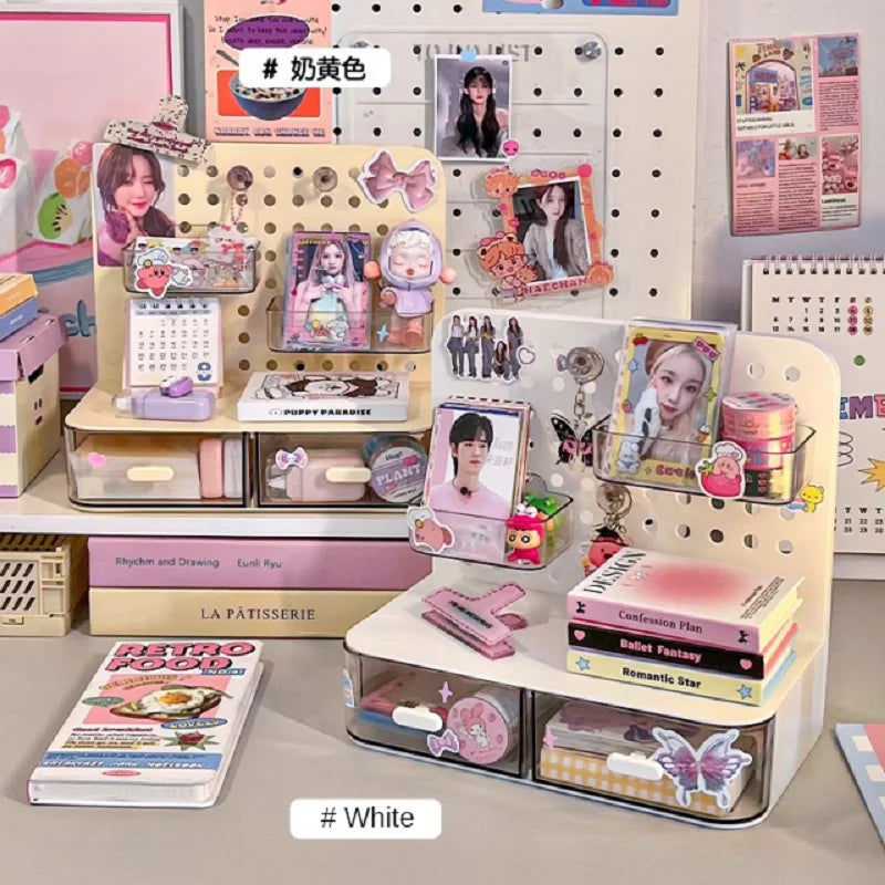1 Pcs Desktop Perforated Board Storage Box Stationery Sorting Rack Desk Office Cosmetics Storage Rack Pen Holder Beauty World Shop