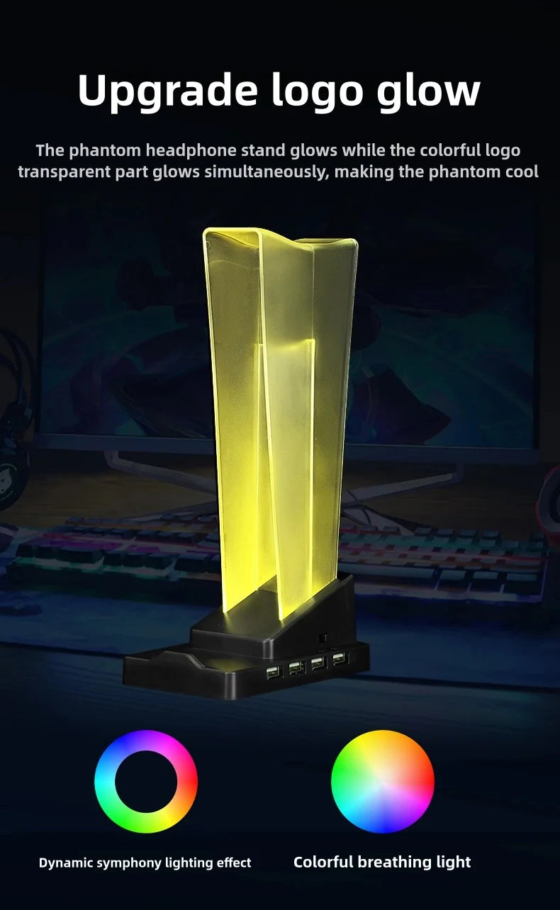 ITLY A12 RGB-Illuminated Transparent Gaming Headset Stand with LED Display, Phone Holder & Organizer Headphone Stand