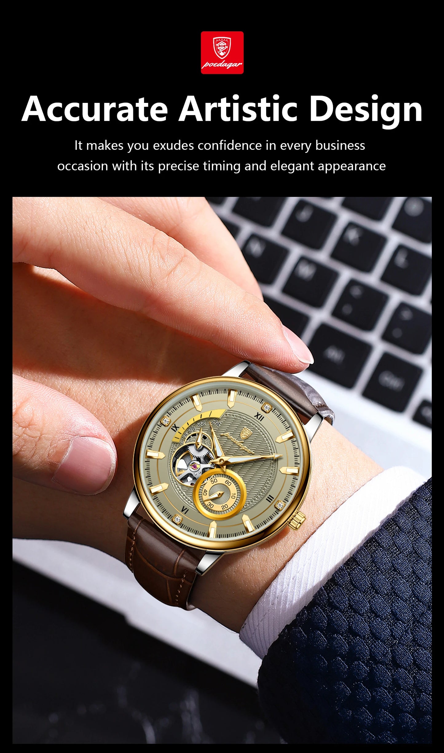 POEDAGAR Fashion Business Men Watch Waterproof Luminous Hollow Tourbillon Male Clock Automatic Mechanical Leather Men's Watches Beauty World Shop