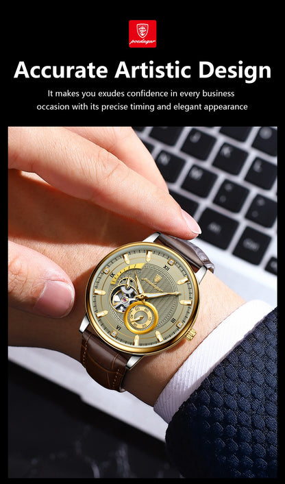 POEDAGAR Fashion Business Men Watch Waterproof Luminous Hollow Tourbillon Male Clock Automatic Mechanical Leather Men's Watches Beauty World Shop