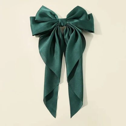 Korean Accessories Hair Clips for Women Girls Big Bowknot Solid Satin Long Ribbon Bows Spring Clamp Barette Cheveux Femme 2023 Beauty World Shop
