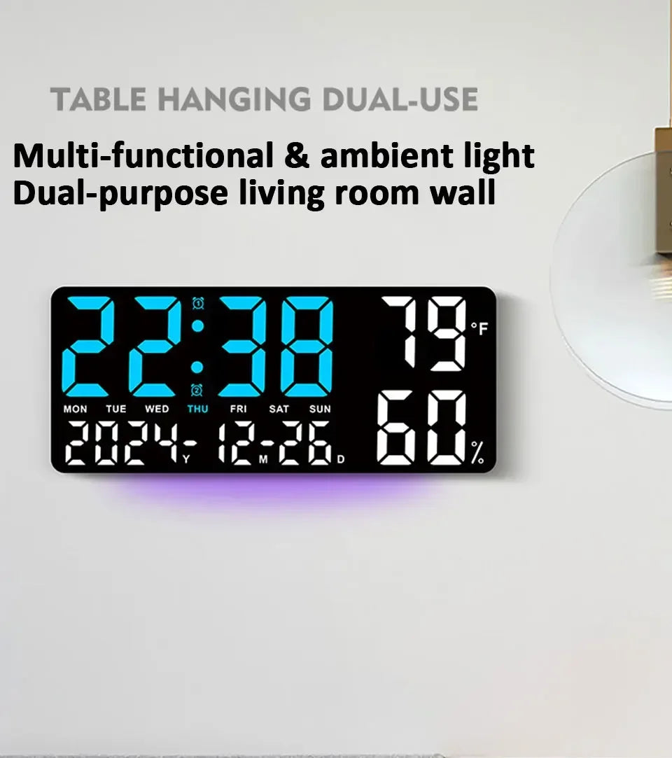 Digital Wall Clock with Atmosphere Lights Remote Control TEMP Humidity Display LED Large Table Clock Multifunctional Alarm Clock Beauty World Shop