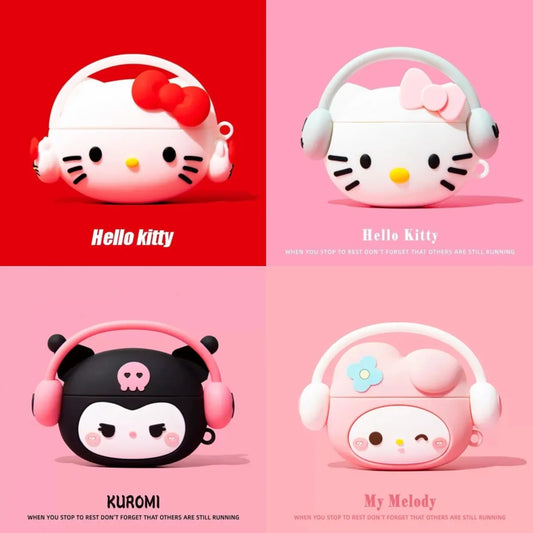 For Airpods 1 2 3 4 Pro Pro 2 Pro 3 KT Kuromi Melody Listen To Music Silicone Earphone Case Accessories Cover