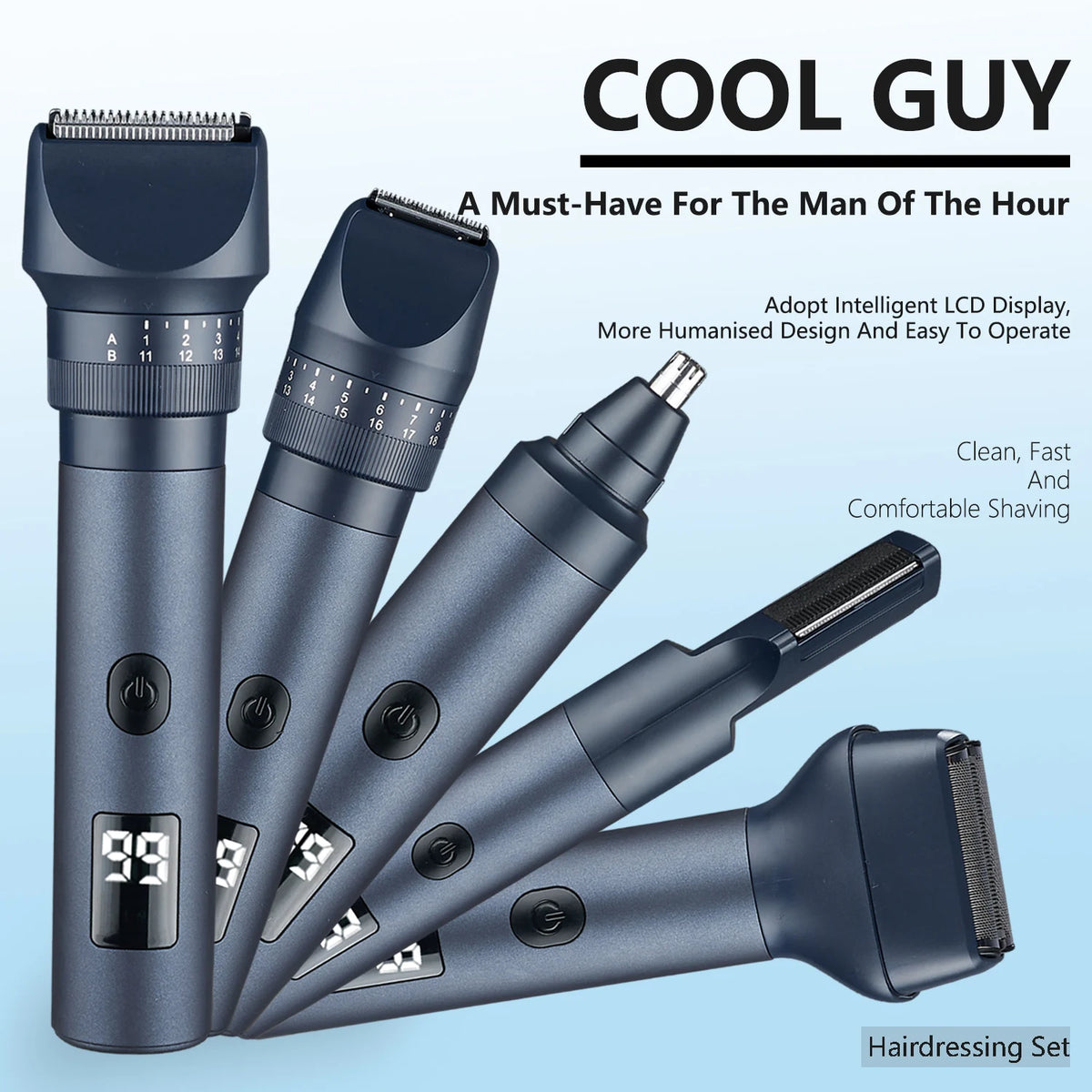 HOMEFISH 5 IN 1 Men's Electric Shaver IPX6 Waterproof Beard Trimmer Rechargeable Cordless Hair Clipper Body Grooming Kit Beauty World Shop
