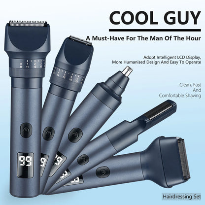 HOMEFISH 5 IN 1 Men's Electric Shaver IPX6 Waterproof Beard Trimmer Rechargeable Cordless Hair Clipper Body Grooming Kit Beauty World Shop