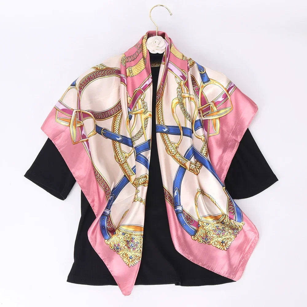 90*90cm Silk Scarf Scarftop Headwraps Women Four Seasons Hair Scarve Hijab Foulard Iuxe Bandana Femme Headscarf Beauty World Shop