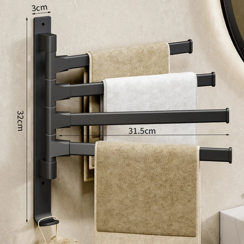 Bathroom Towel Rack Rotatable Towel Holder Space Aluminum 2/3/4/5-Bar Towel Hanger Kitchen Shelf Paper Hanging Wall Mounted Beauty World Shop