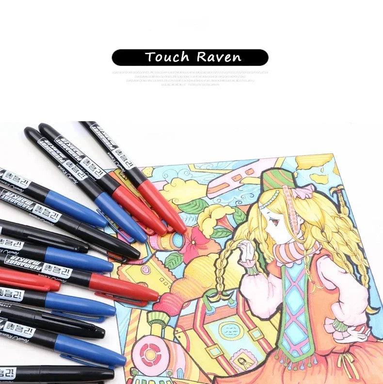 6-20PCs/Set PermanentMarker Pen Fine Point Waterproof Markers Thin Nib Crude Nib Black Blue Red Ink 1.5mm Fine Color Marker Pens Beauty World Shop