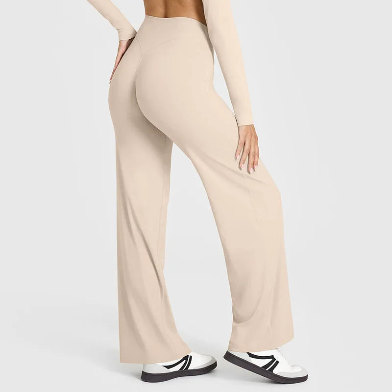 NCLAGEN SoftMotion Straight Leg Bottoms Women's Mid-Waist Yoga Pants GYM Leggings Naked Feel Pilates Running Sports Trousers Beauty World Shop