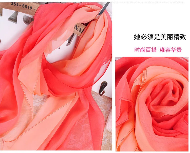 Four Seasons Thin Soft Chiffon For Women Silky Gradient Printing Beach Georgette Scarf Shawls Long Wraps Beach Sunscreen Hijab Beauty World Shop