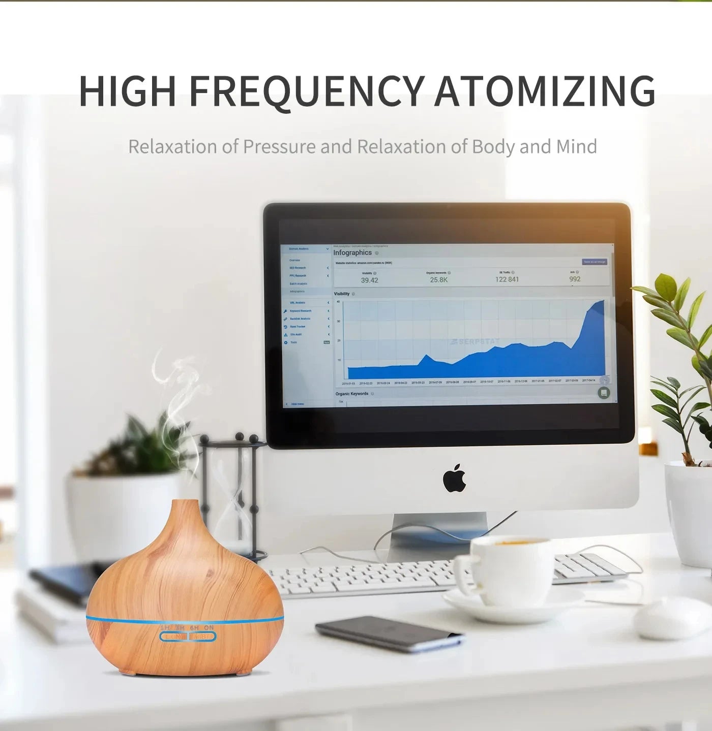 Air Humidifier Aromatherapy Essential Oil Diffuser Wood Grain 500ml Ultrasonic Remote Control 7 Color Lights For Home Bedroom ﻿ Beauty World Shop