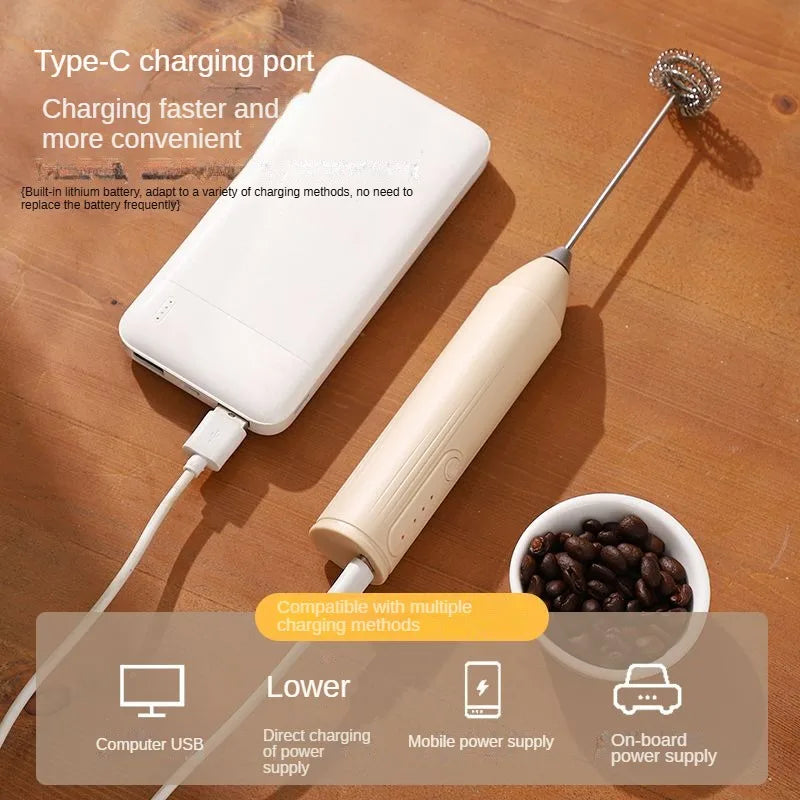 Automatic Stainless Steel Handheld Whisk Mini Portable Blender with 3 Speed Adjustable USB Rechargeable Milk Frother for Kitchen Beauty World Shop