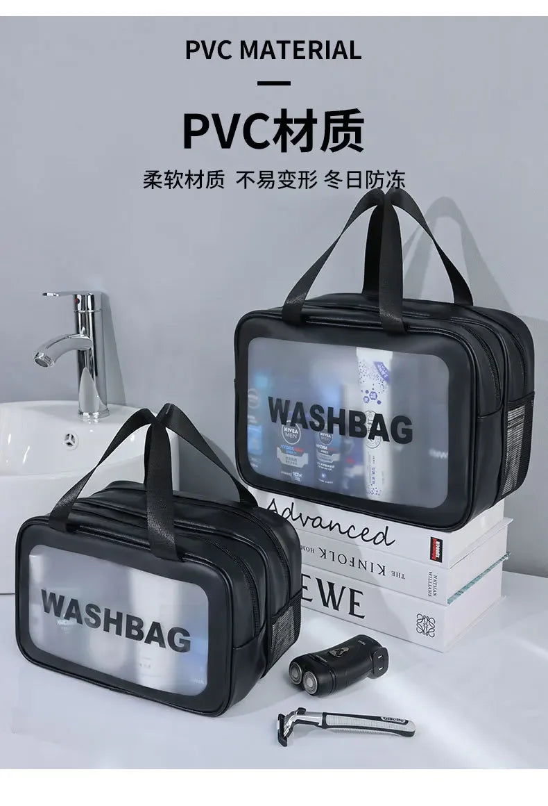 Dry-wet separation double transparent PU makeup bag portable washing bag cosmetic storage bag travel fitness swimming essentials Beauty World Shop