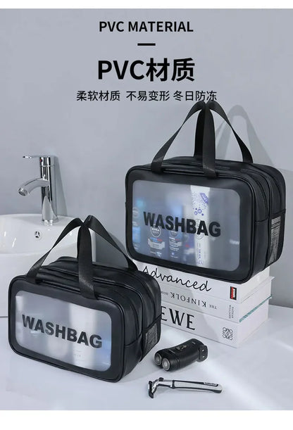 Dry-wet separation double transparent PU makeup bag portable washing bag cosmetic storage bag travel fitness swimming essentials Beauty World Shop