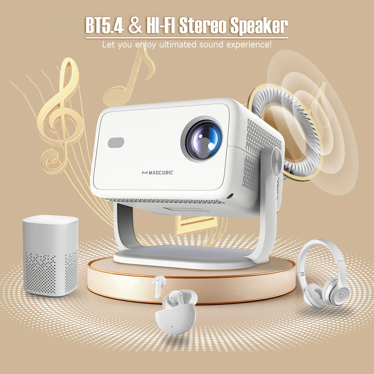 Magcubic L018 650ANSI 1080P Native Projector, 360° Rotation, Auto Focus & 6D Keystone, Android 14 WiFi6 BT5.4 8K Decoding Portable Beauty World Shop
