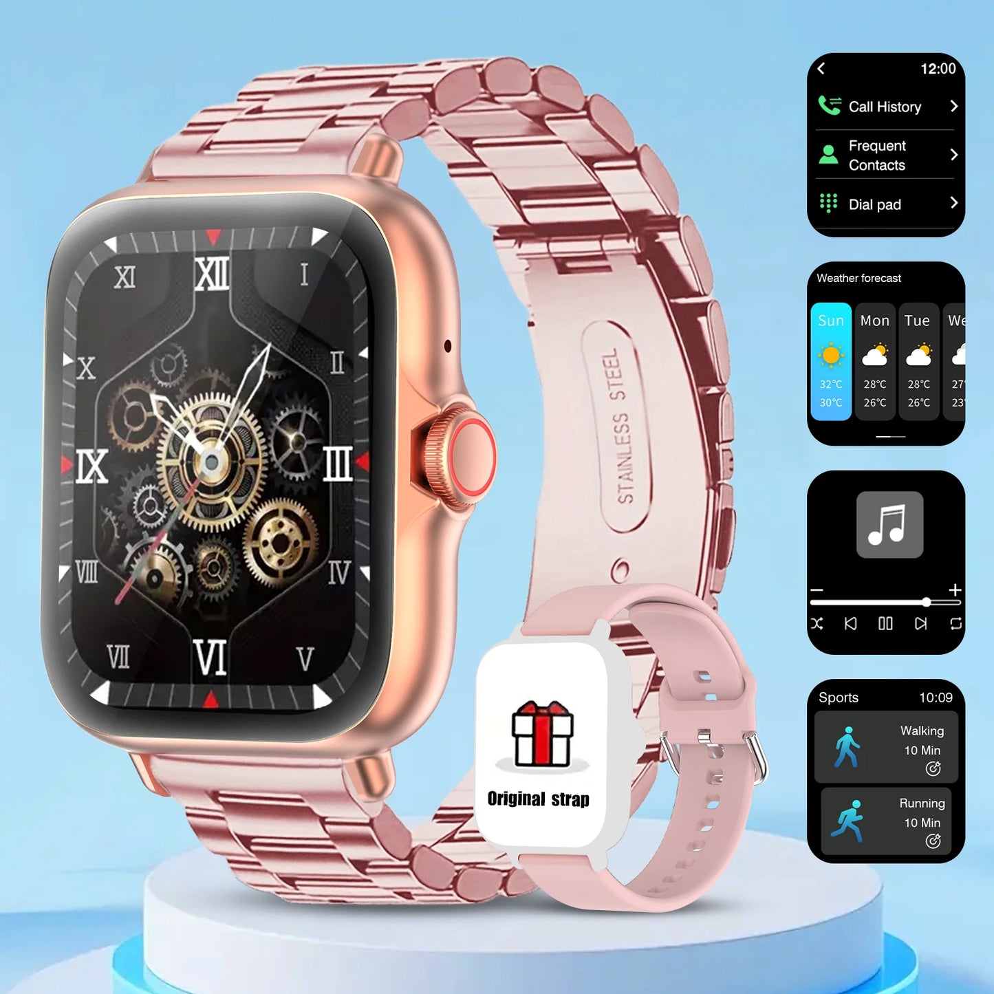 Smart watch with full touch screen, call, message reminder, music control and other functions, compatible with iPhone/android mo Beauty World Shop