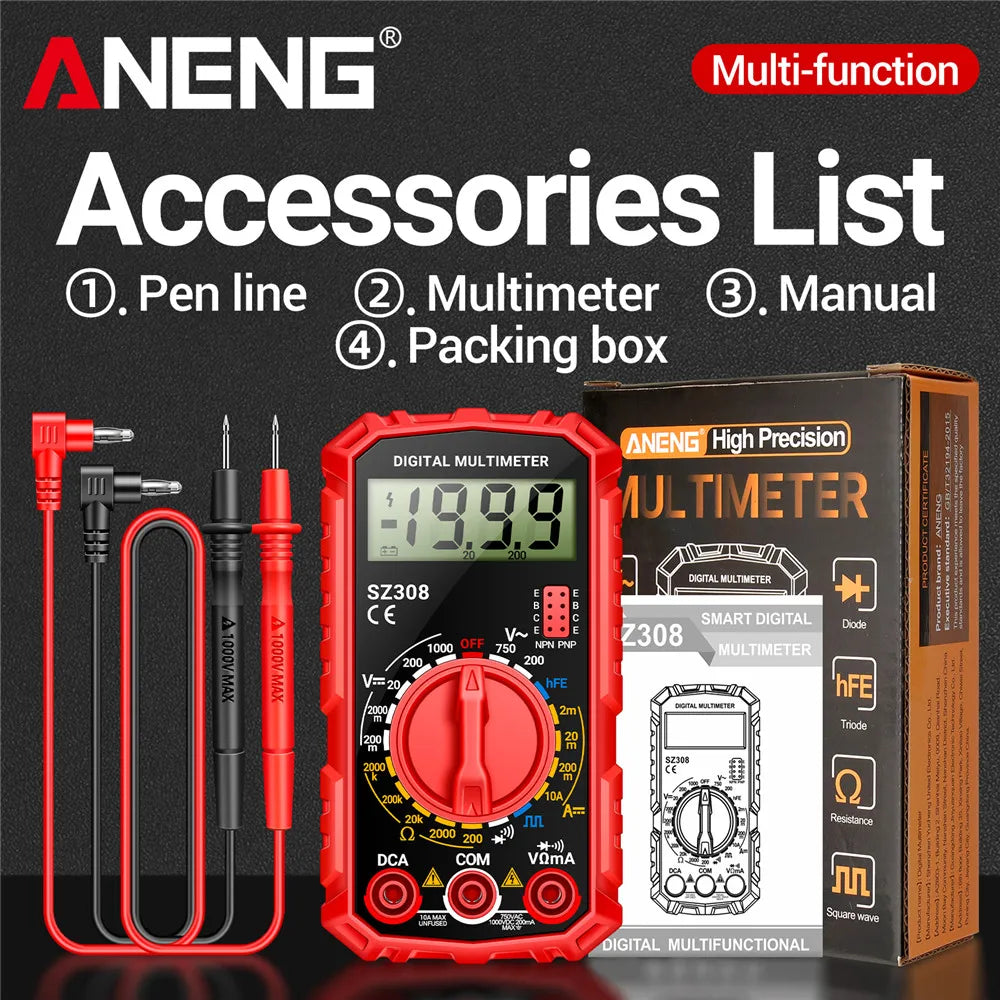 ANENG SZ308 1999 Count Digital Multimeter AC/DC High-Precision Multi-function Voltage Current Resistance Multimeter Tester Tools Beauty World Shop