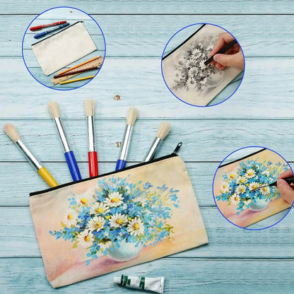 5pcs Blank Canvas Zipper Pouch Bulk, Makeup Bag Pencil Case For Cosmetic & DIY Crafts, Independence Day Beauty World Shop