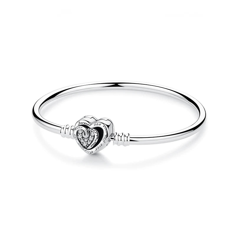Original 925 Sterling Silver Bracelets Bangles Love Heart Clip Charms Beads Snake Chains For Women Rose Gold DIY Luxury Jewelry Beauty World Shop