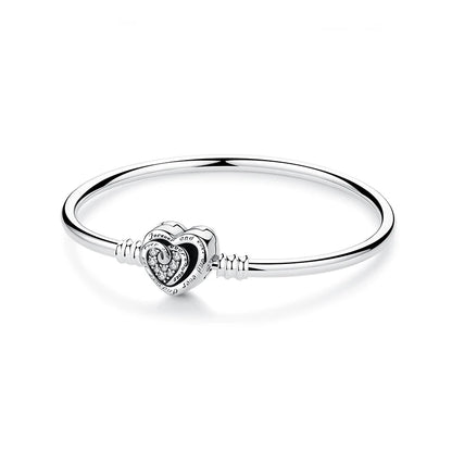 Original 925 Sterling Silver Bracelets Bangles Love Heart Clip Charms Beads Snake Chains For Women Rose Gold DIY Luxury Jewelry Beauty World Shop