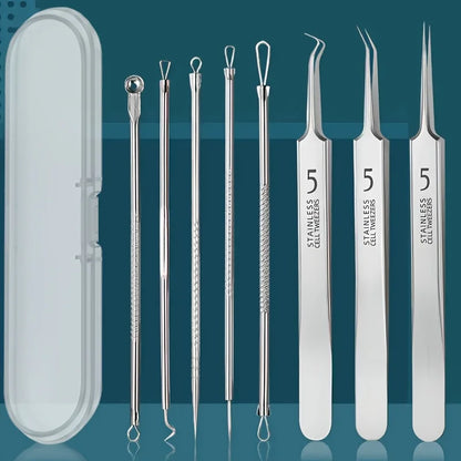 8-Piece Blackhead Remover Kit – Stainless Steel Blemish & Acne Extraction Tools – Professional Pimple Popper Set for All Skin Beauty World Shop