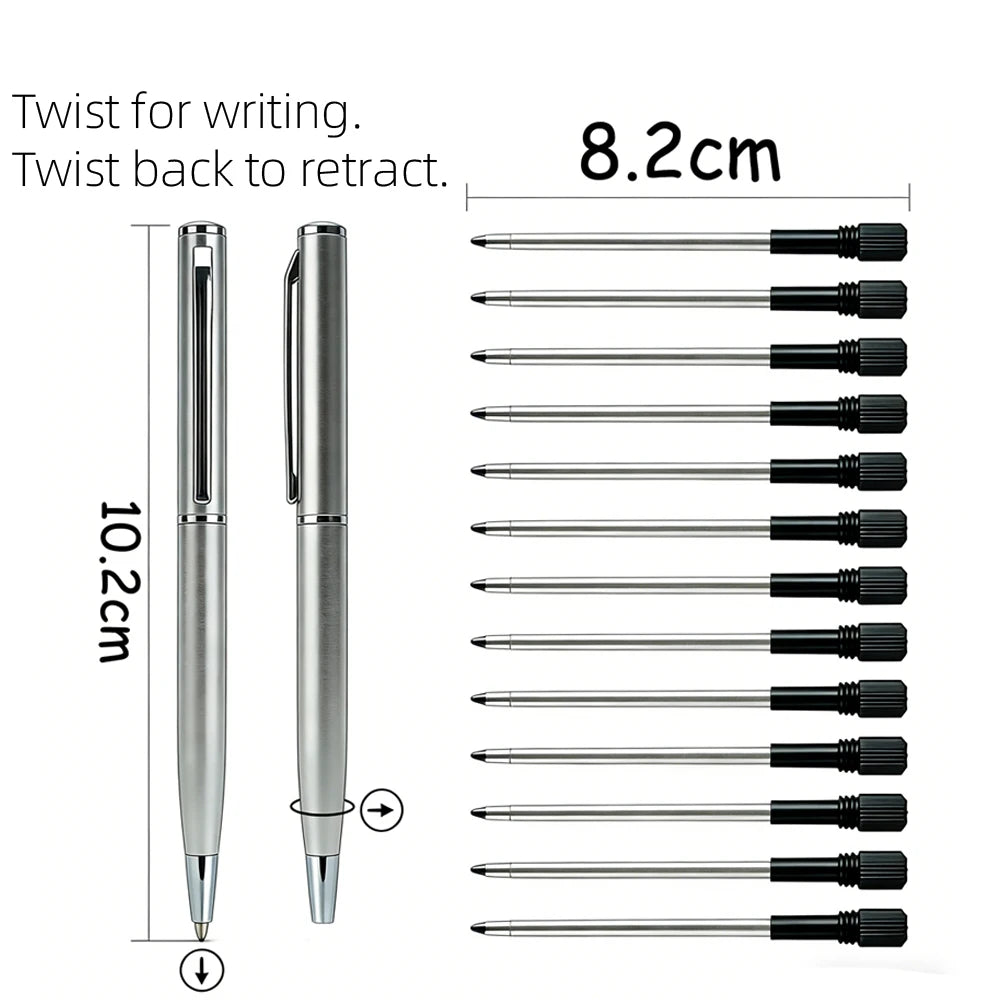 Mini Stainless Steel Metal Ballpoint Pen with 10 Replacement Refills Set, Portable Pocket Ballpen Compact Short Pen for Wallet Beauty World Shop