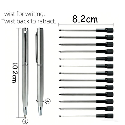 Mini Stainless Steel Metal Ballpoint Pen with 10 Replacement Refills Set, Portable Pocket Ballpen Compact Short Pen for Wallet Beauty World Shop