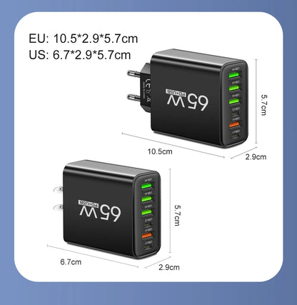 USB Charger 65W Mobile Phone Charger Fast Charging For Xiaomi Samsung Huawei P70 Travel Charger Adaptor For iPhone Quick Charger Beauty World Shop