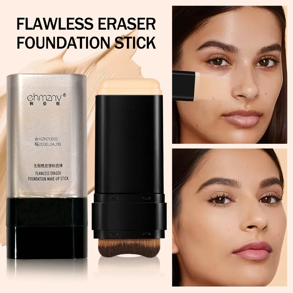 Dual-Head Foundation Stick | Built-in Brush, One-Step Application & Touch-Up, Lightweight & Long-Lasting, No Cakey Beauty World Shop