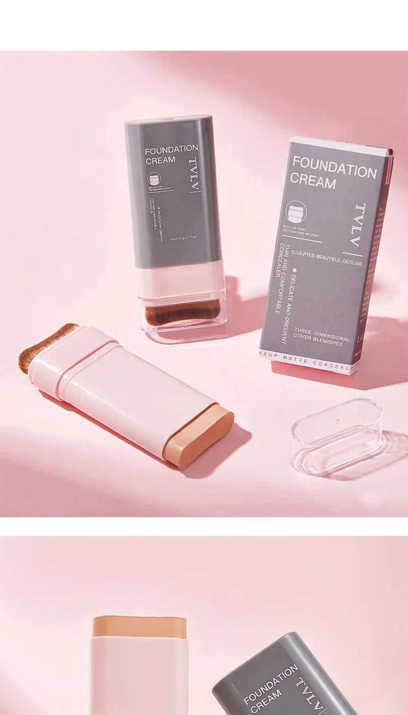 TVLV Concealing Foundation Stick: 5 Shades with Built-In Brush - Cream Finish, Lightweight and Waterproof Formula, Beauty Trend Shop