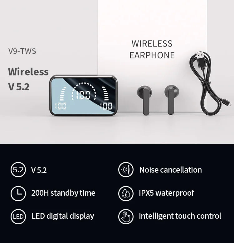#S2 TWS Wireless Bluetooth Headset with Charge Box Noise Cancelling LED Earbuds with Mic Wireless Headphones Bluetooth Earphones Beauty World Shop