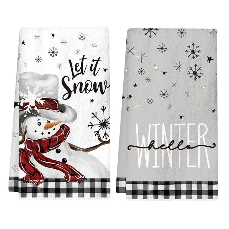 2pcs Christmas Kitchen Towels Buffalo Plaid Xmas Hand Towels Christmas Decorations for Home 2025 Navidad Noel Dish Towels Gifts Beauty World Shop