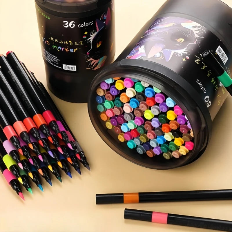 24/36/48/60/80/120 Bucket-cap Soft-Head Acrylic Marker Pen - Specially Designed for Students in Art Class, with Strong Coverage. Beauty World Shop