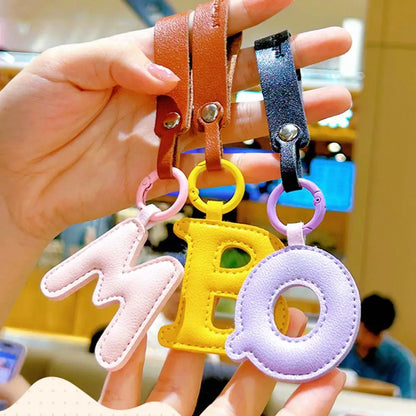 Creative PU Leather 26 Letter Keychains Fashion Alphabet Keyrings Handbag Ornaments Pendant Car Key Holder Accessories Gifts Beauty World Shop