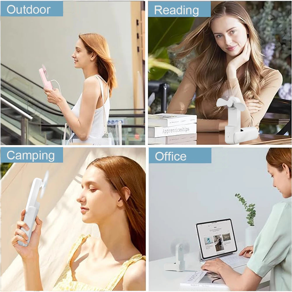 Portable Mini Handheld Fan Small Pocket Fan USB Rechargeable Battery Fan Folding Cooling Hand Fan Mini USB Fan with Power Bank Beauty World Shop