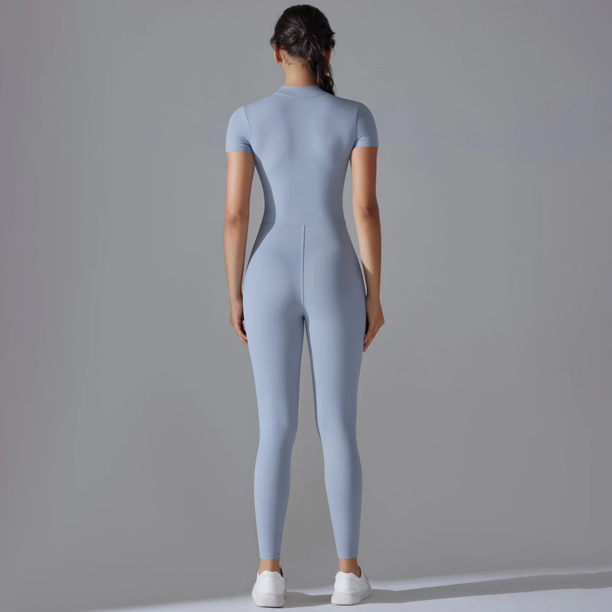 Naked zipper short sleeved yoga suit jumpsuit, quick drying breathable outdoor sports tight fitting jumpsuit, fitness suit Beauty World Shop