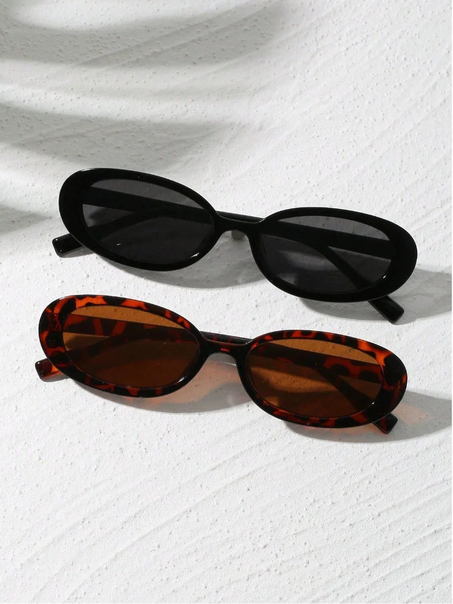 2pcs Vintage Small Frame Oval Shaped Plastic Sunglasses Outdoor Travel Beach Holiday UV Protection Fashionable Shade Travel Beauty Trend Shop